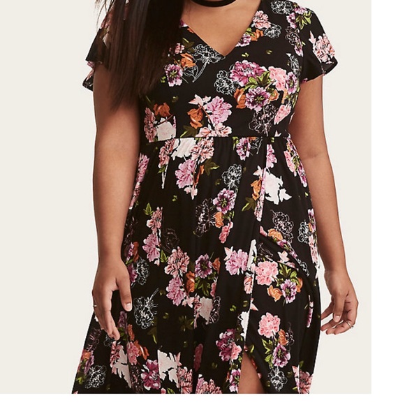 torrid Dresses & Skirts - Torrid BLACK FLORAL PRINT CHALLIS MAXI DRESS sz 3